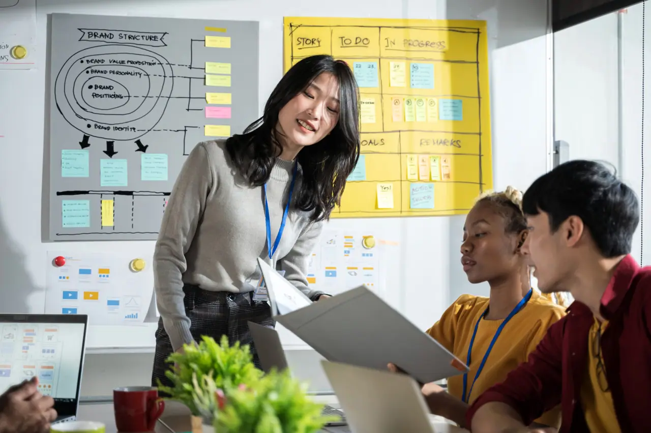 A coach presenting a planning board to business owners